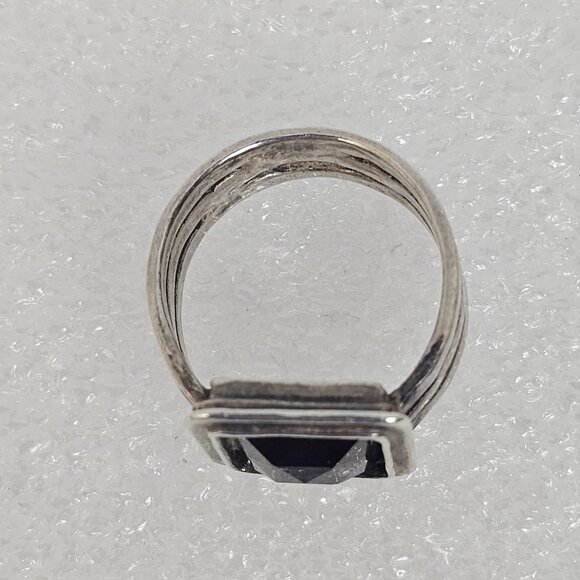 Vintage Sterling Silver Garnet Ring Sz 8.25 Square Wide Cut Out Wavy Band Chunky - Picture 7 of 16